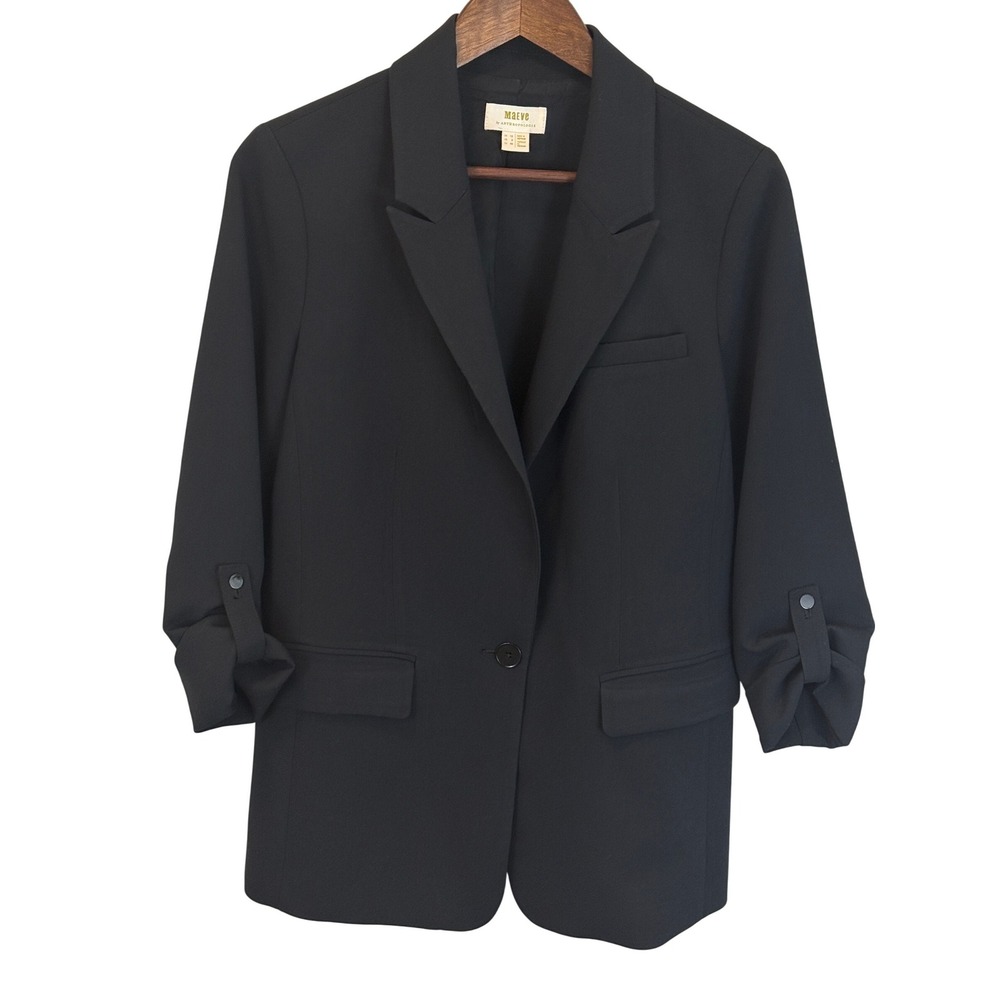 Maeve by Anthropologie Black Roll Sleeve Blazer Size‎ 8